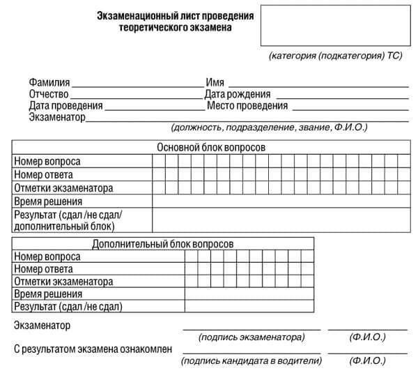 купить лист сдачи теоретического экзамена ПДД в Саратове